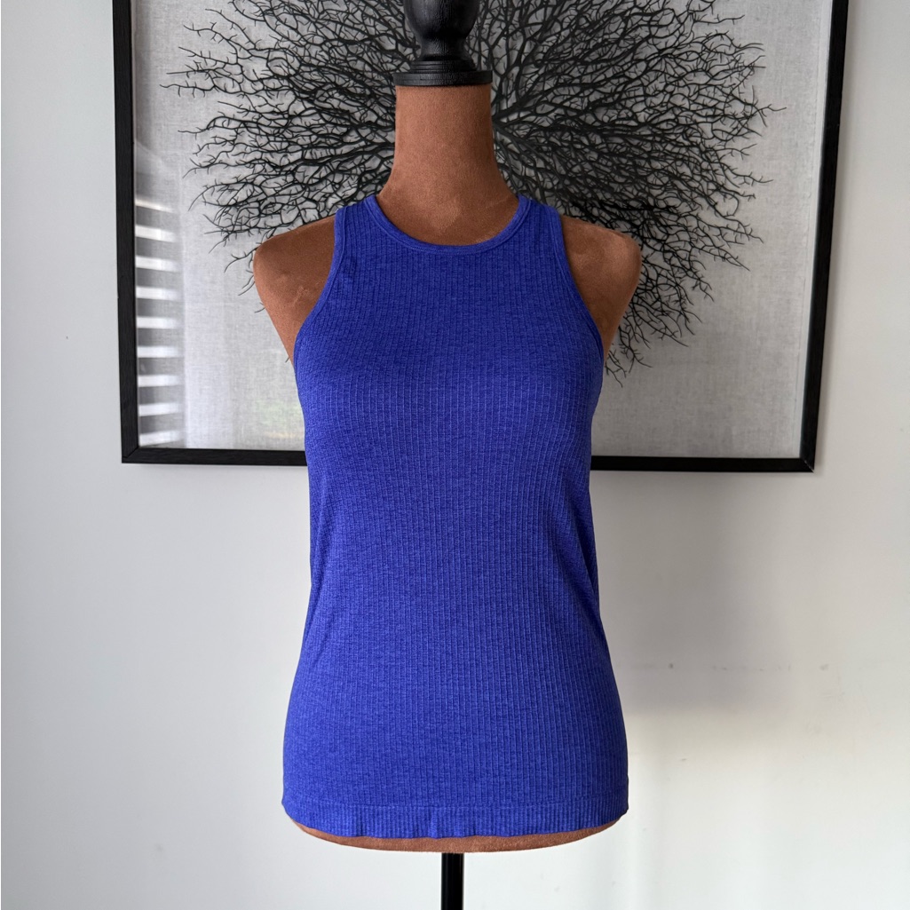 Savvi Sleeveless Ribbed Tank Top In Royal Blue With Removable Cups
